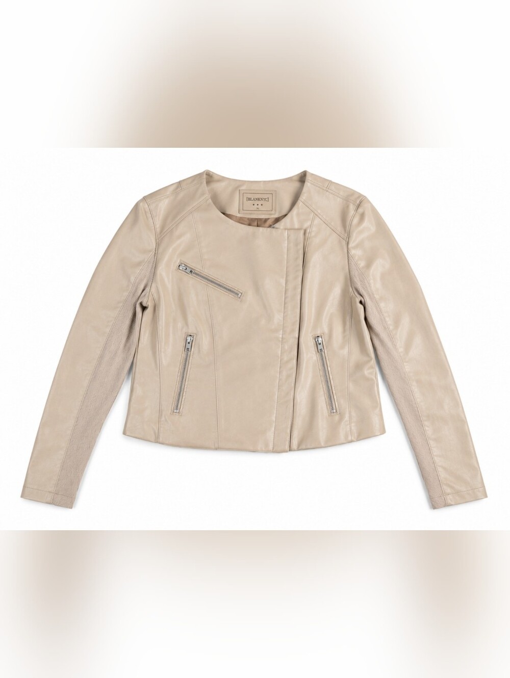 Blank NYC Light Beige Leather Moto Jacket
